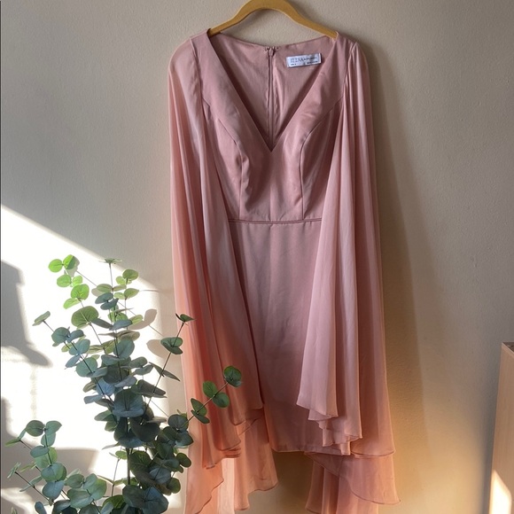 IEENA by Mac Duggal Blush Pink Chiffon Drape Flowy Sleeve Formal